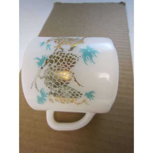 Vintage Federal Milk Glass Gold Pine Cones Coffee Mug - Heat Proof - Picture 3 of 10